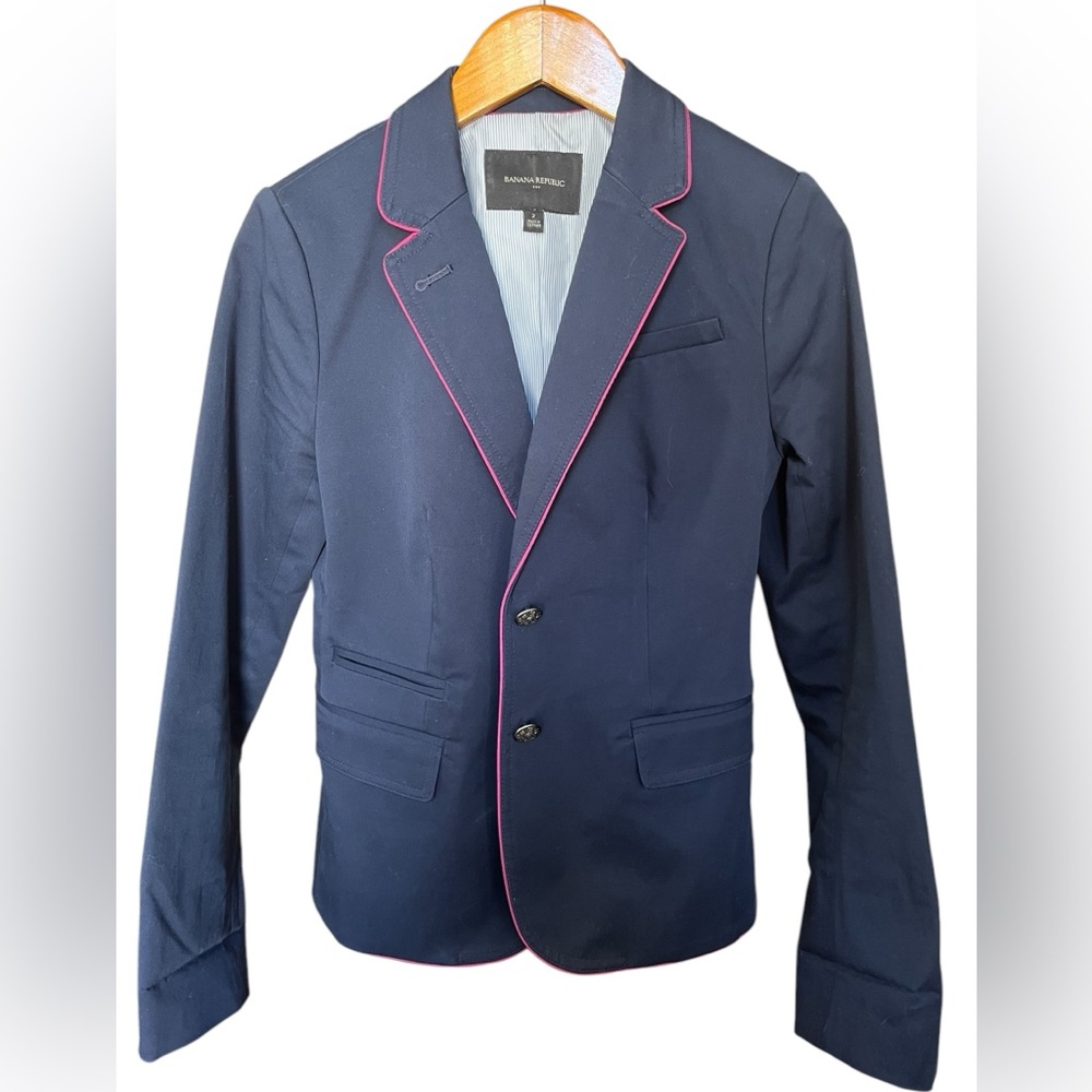 Banana‎ Republic Academy Blazer  Navy Pink Pipping Trim Size 2